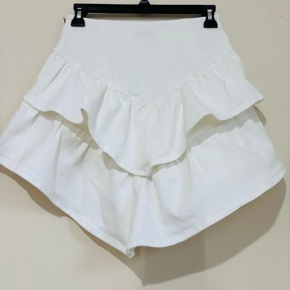 MOTHER Bright White The Ruffle Denim Mini Cowboy Preppy Skirt size 25